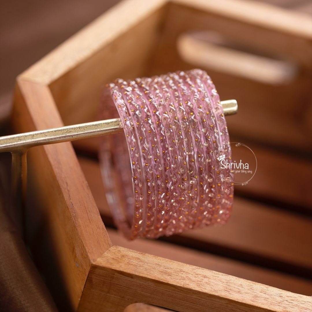 Kaleidoscope Vision – Subtle Glitter Glass Bangles Set (12 Pcs)