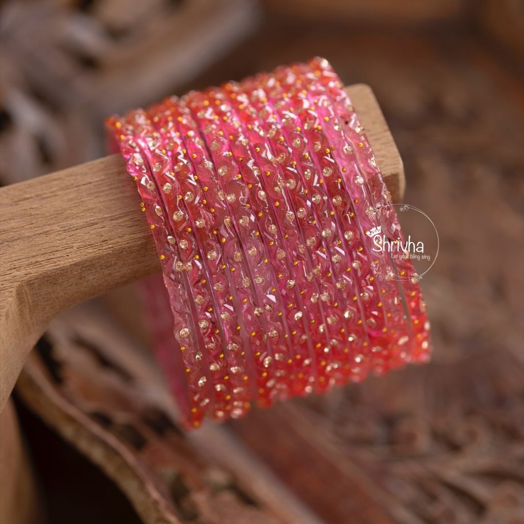 Kaleidoscope Vision – Subtle Glitter Glass Bangles Set (12 Pcs)