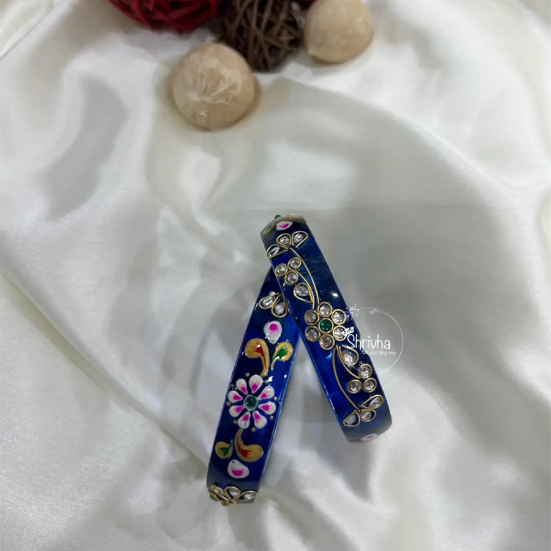 Floral Glass Bangles – Traditional Ethnic Glitter Style (2 Pc)