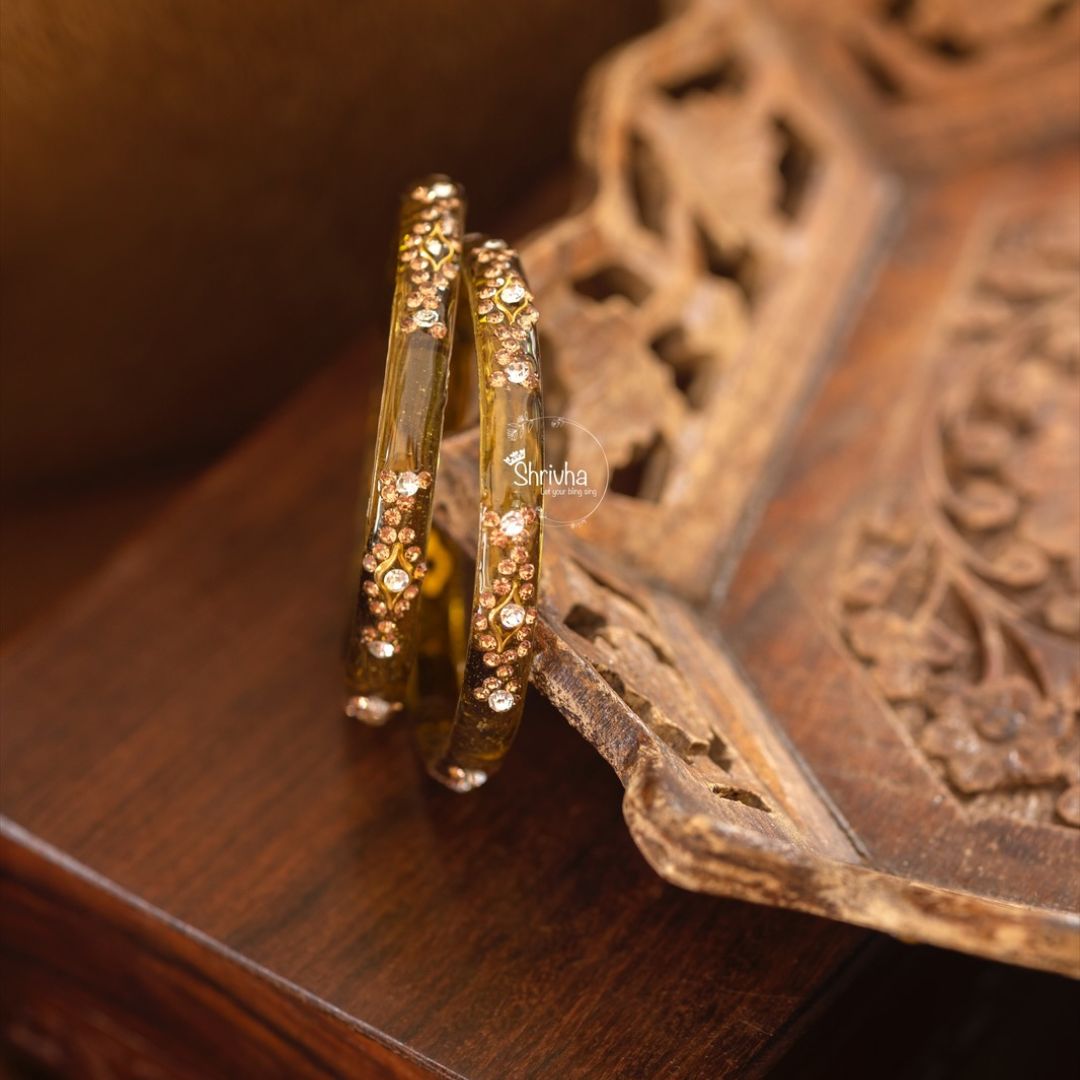 Majestic Hues – Glass Bangles with Stonework (2 Pcs)