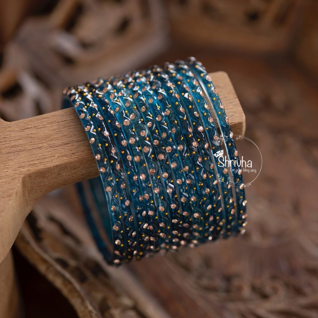Kaleidoscope Vision – Subtle Glitter Glass Bangles Set (12 Pcs)