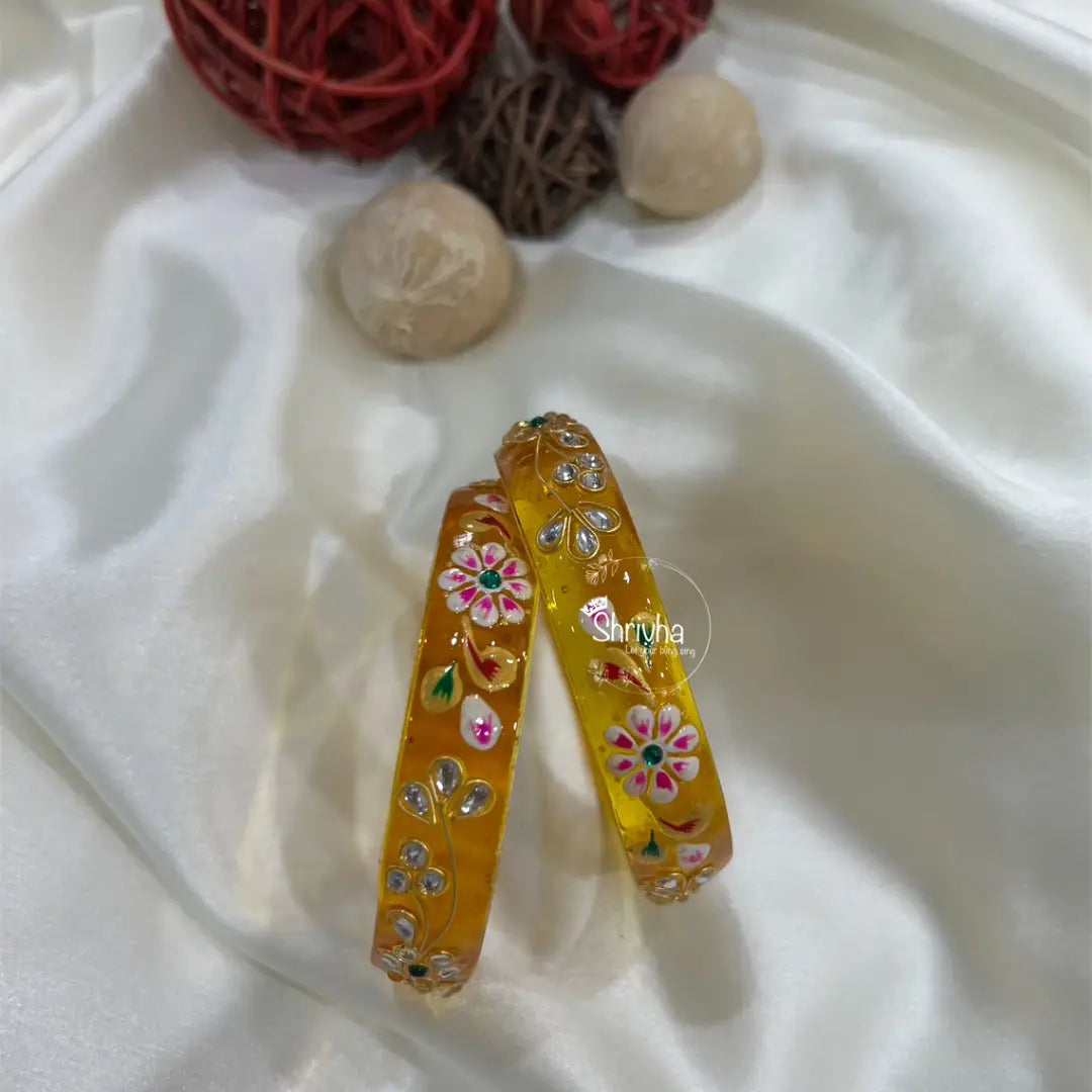 Floral Glass Bangles – Traditional Ethnic Glitter Style (2 Pc)
