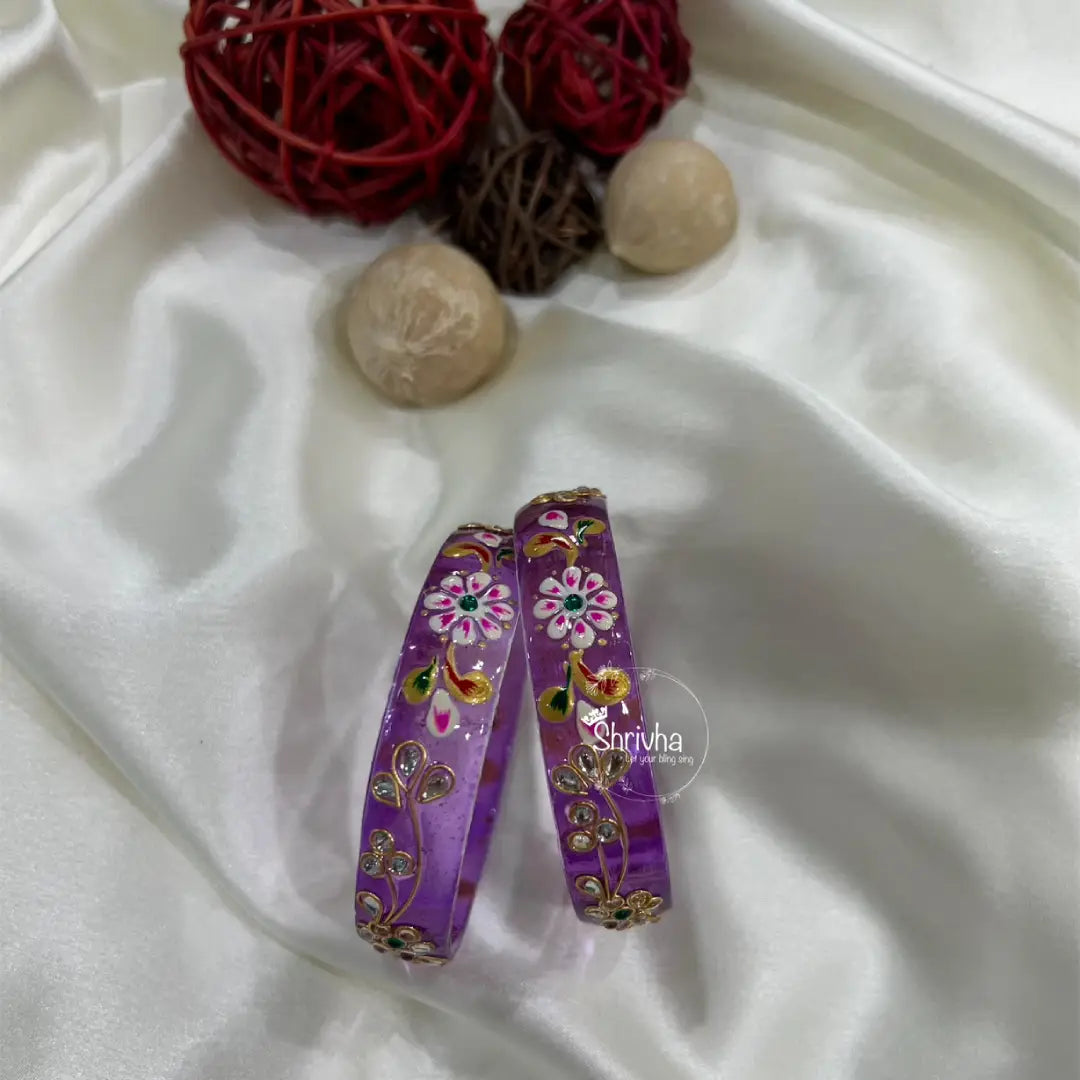 Floral Glass Bangles – Traditional Ethnic Glitter Style (2 Pc)