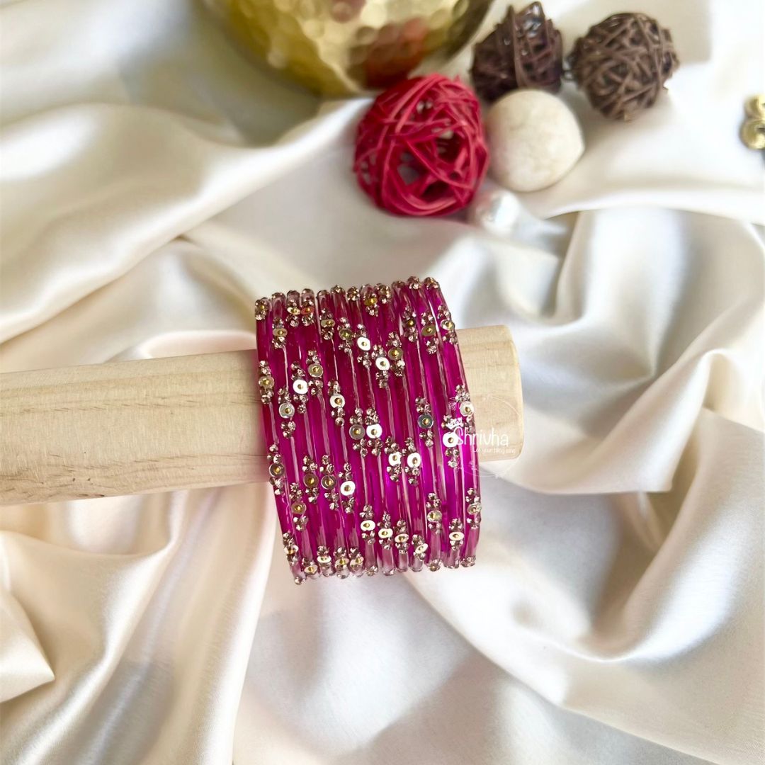 Celestial Spectrum – Subtle Glitter Glass Bangles Set (12 Pcs)