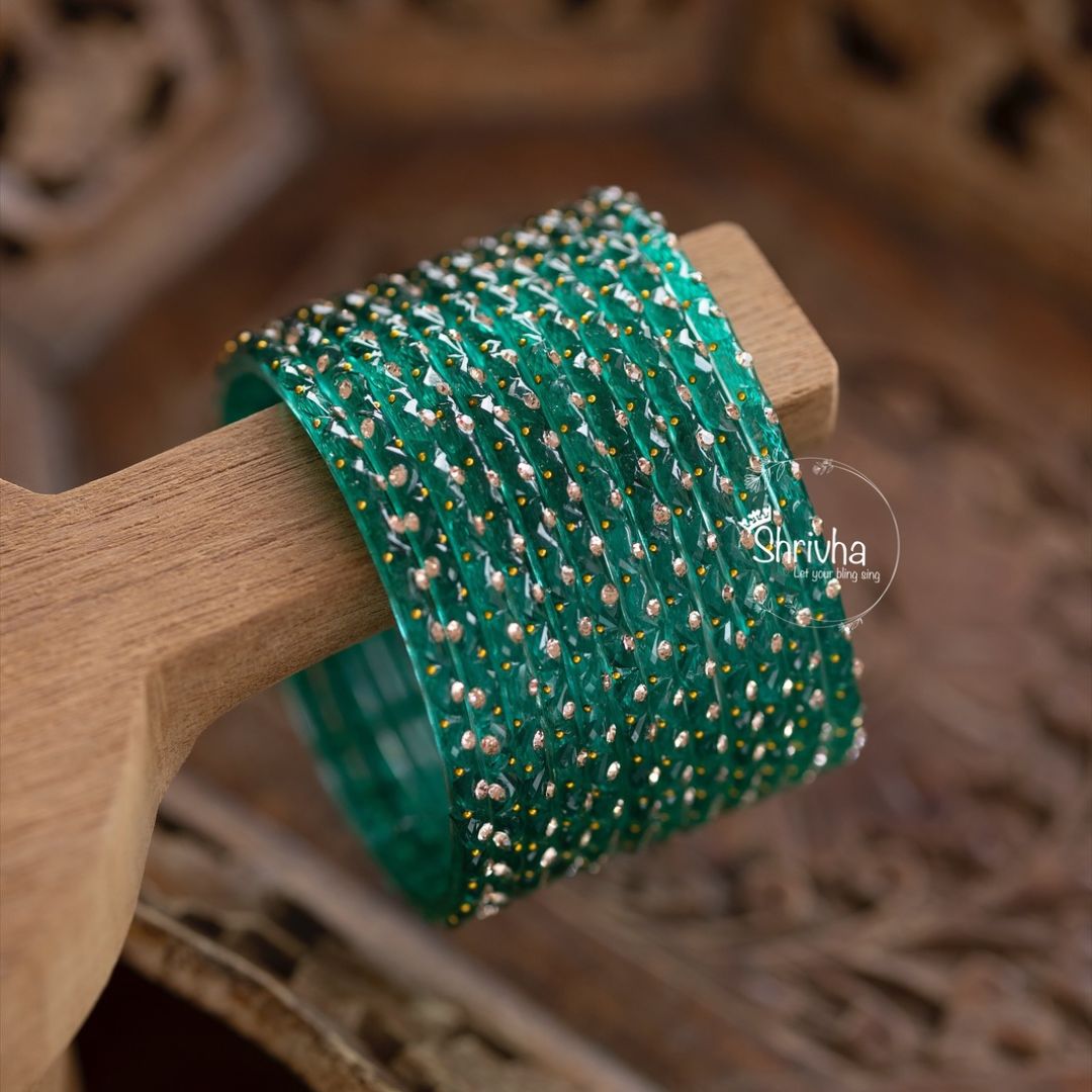 Kaleidoscope Vision – Subtle Glitter Glass Bangles Set (12 Pcs)