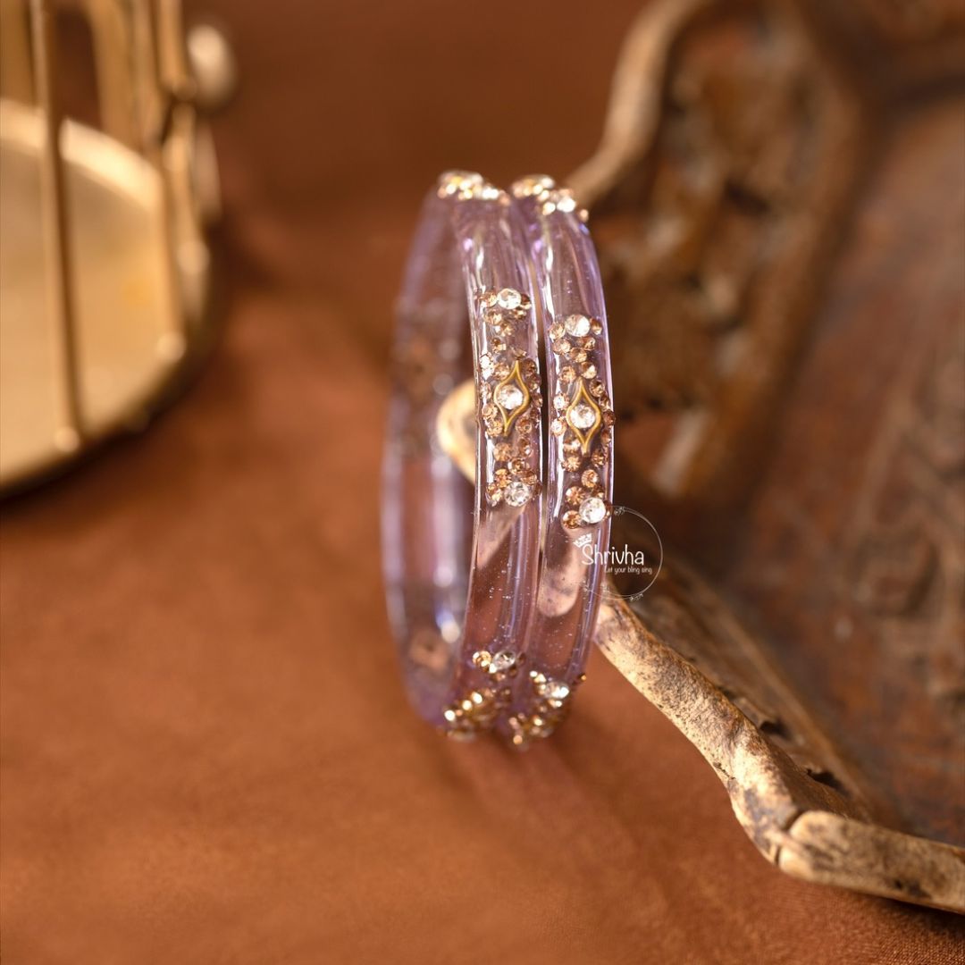Majestic Hues – Glass Bangles with Stonework (2 Pcs)
