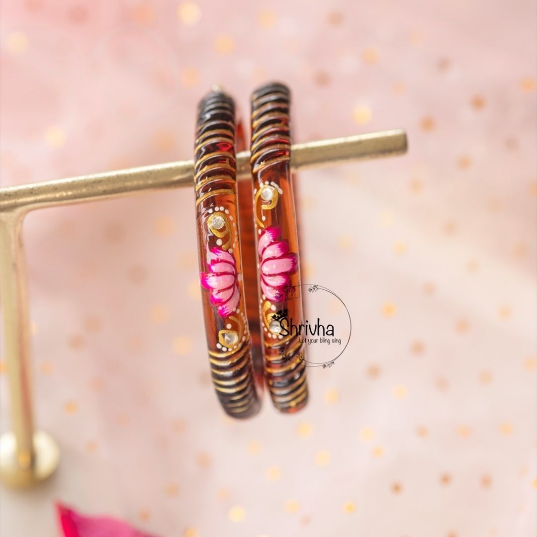 Spectrum Luxe – Traditional Lotus Glass Bangles (2 Pcs)