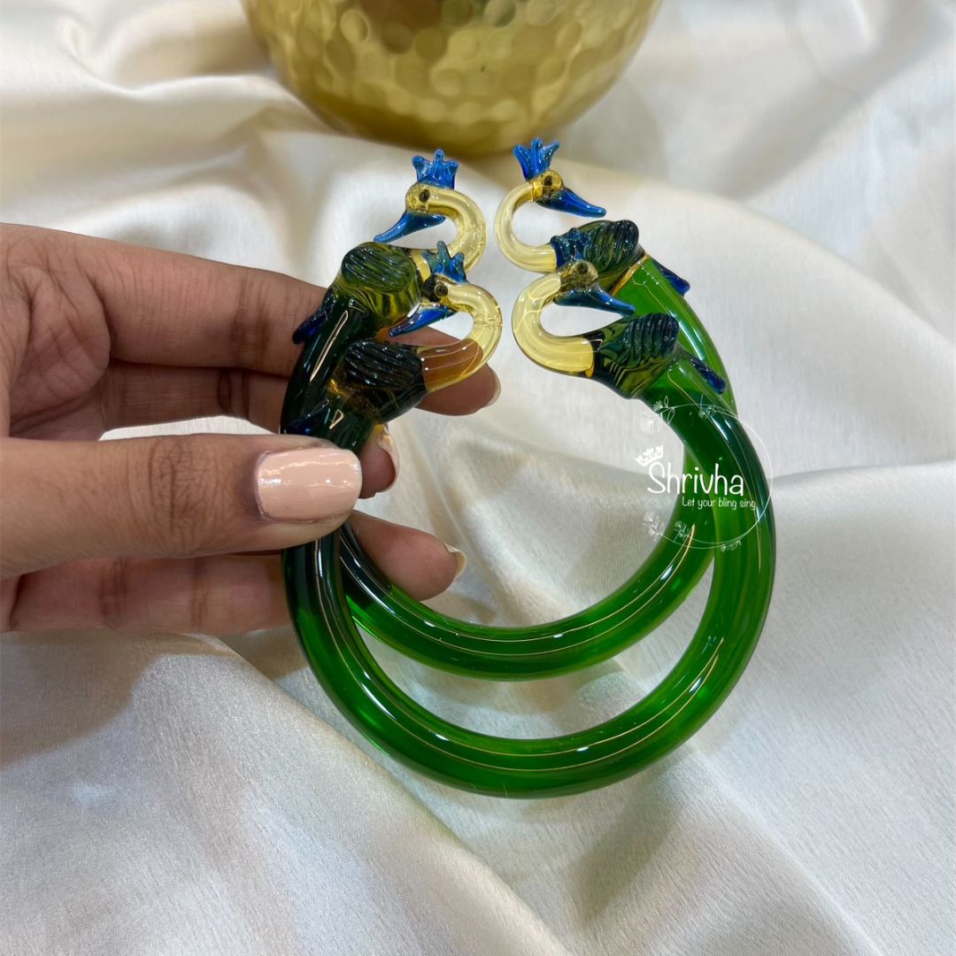 Luminary Essence – Premium Peacock Kada Glass Bangles