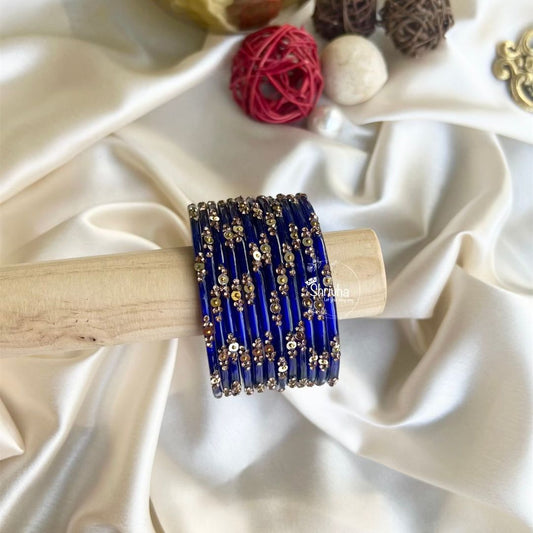 Celestial Spectrum – Subtle Glitter Glass Bangles Set (12 Pcs)