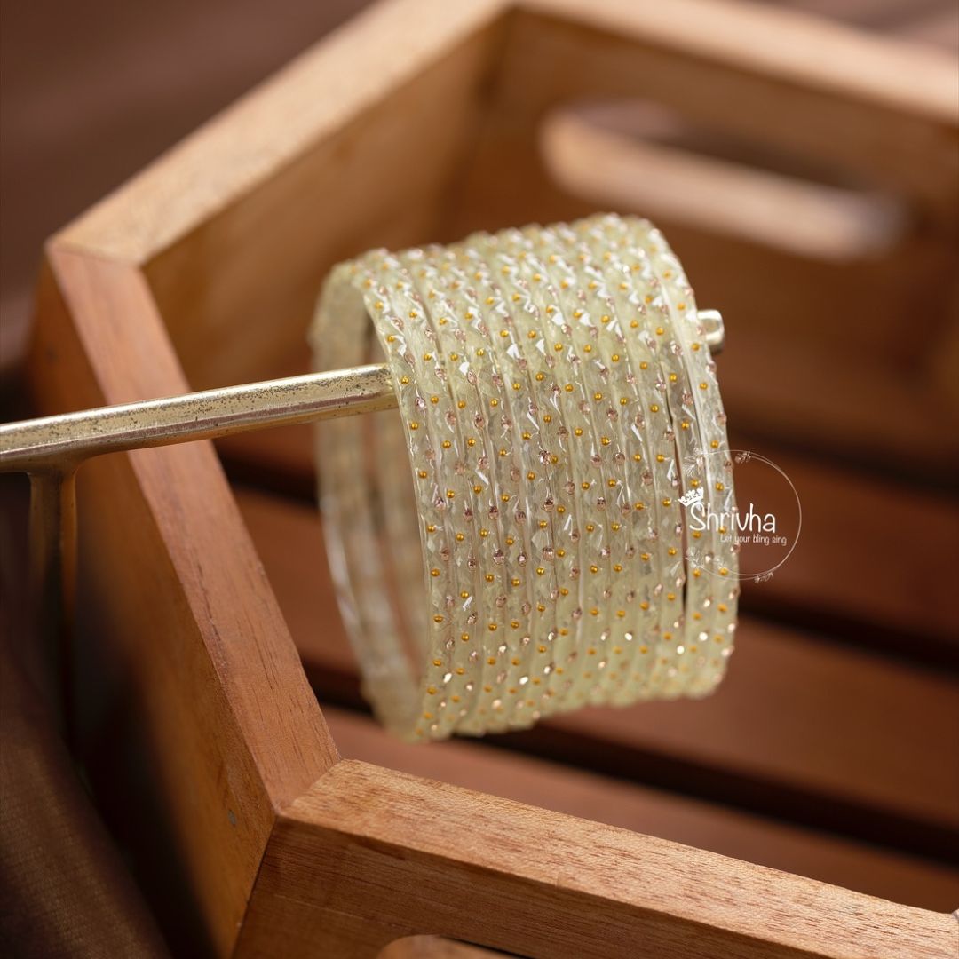 Kaleidoscope Vision – Subtle Glitter Glass Bangles Set (12 Pcs)