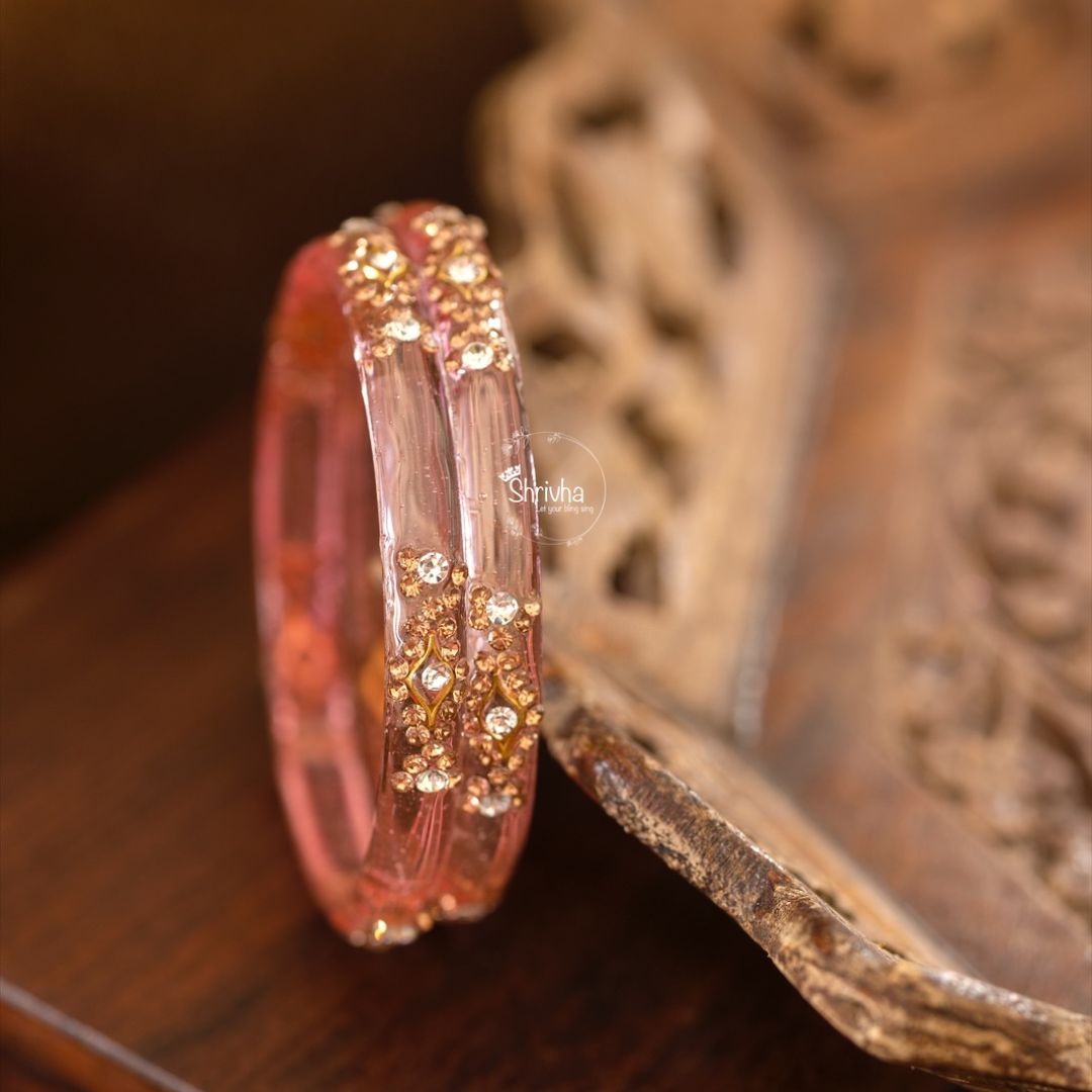 Majestic Hues – Glass Bangles with Stonework (2 Pcs)