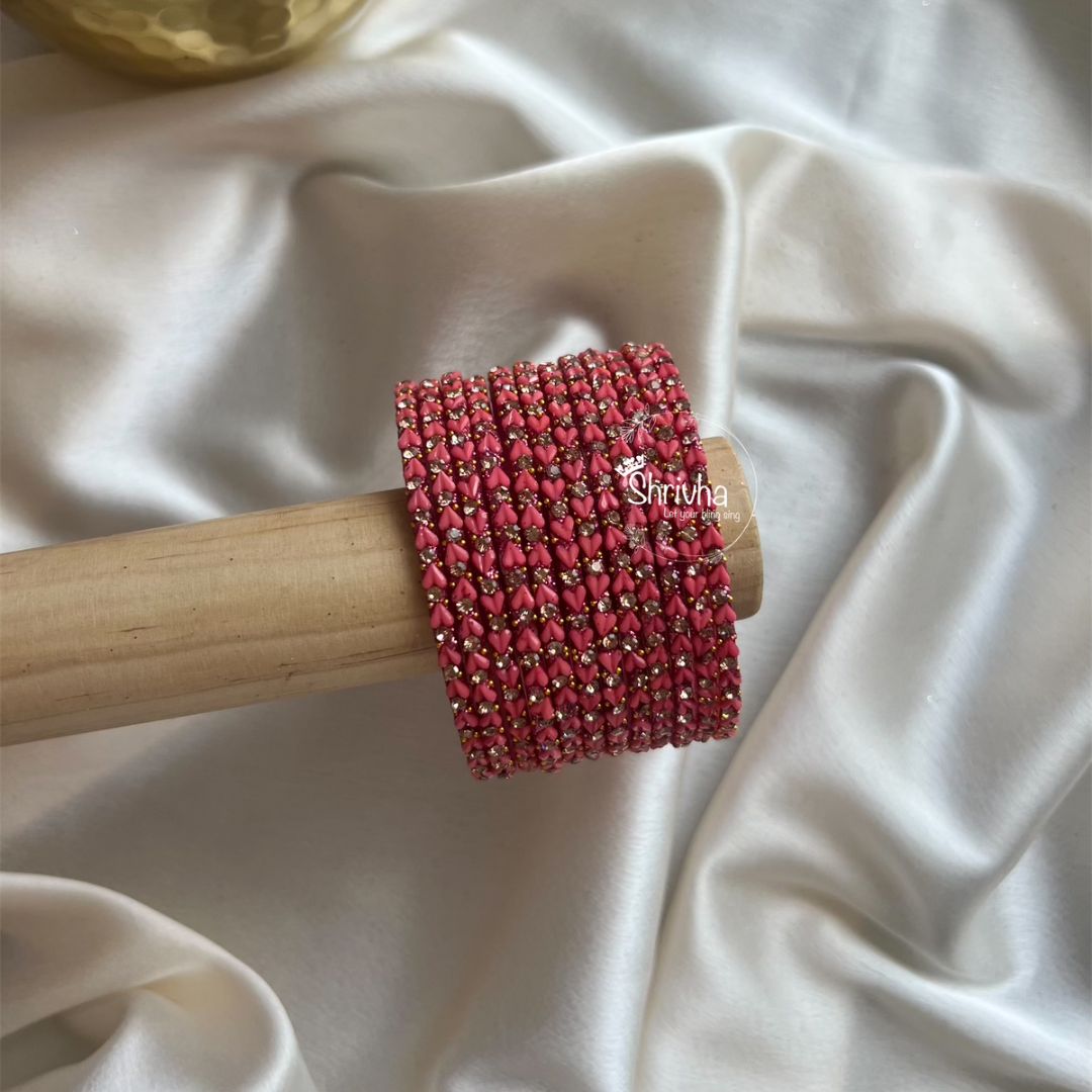 Starlit Harmony– Luxe Heart Glass Bangles (12 Pc) - Pre-Order