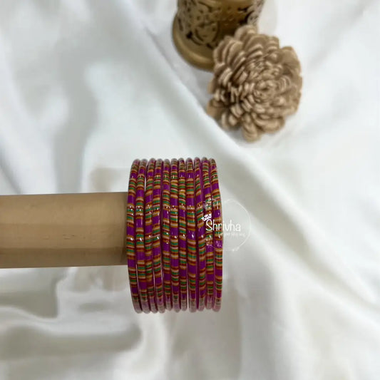 Handcrafted royal glass bangles with majestic patterned design by Shrivha