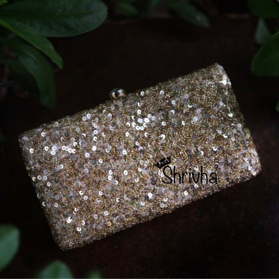 Golden Sequined Evening Clutch