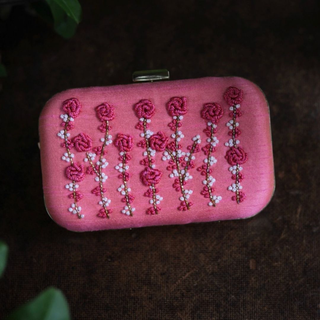 Pink Blossom Embroidered Clutch