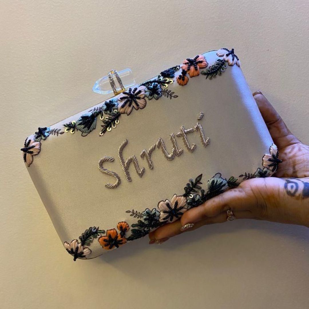 Silver Sage Floral – Customizable Clutch - "Your Name"