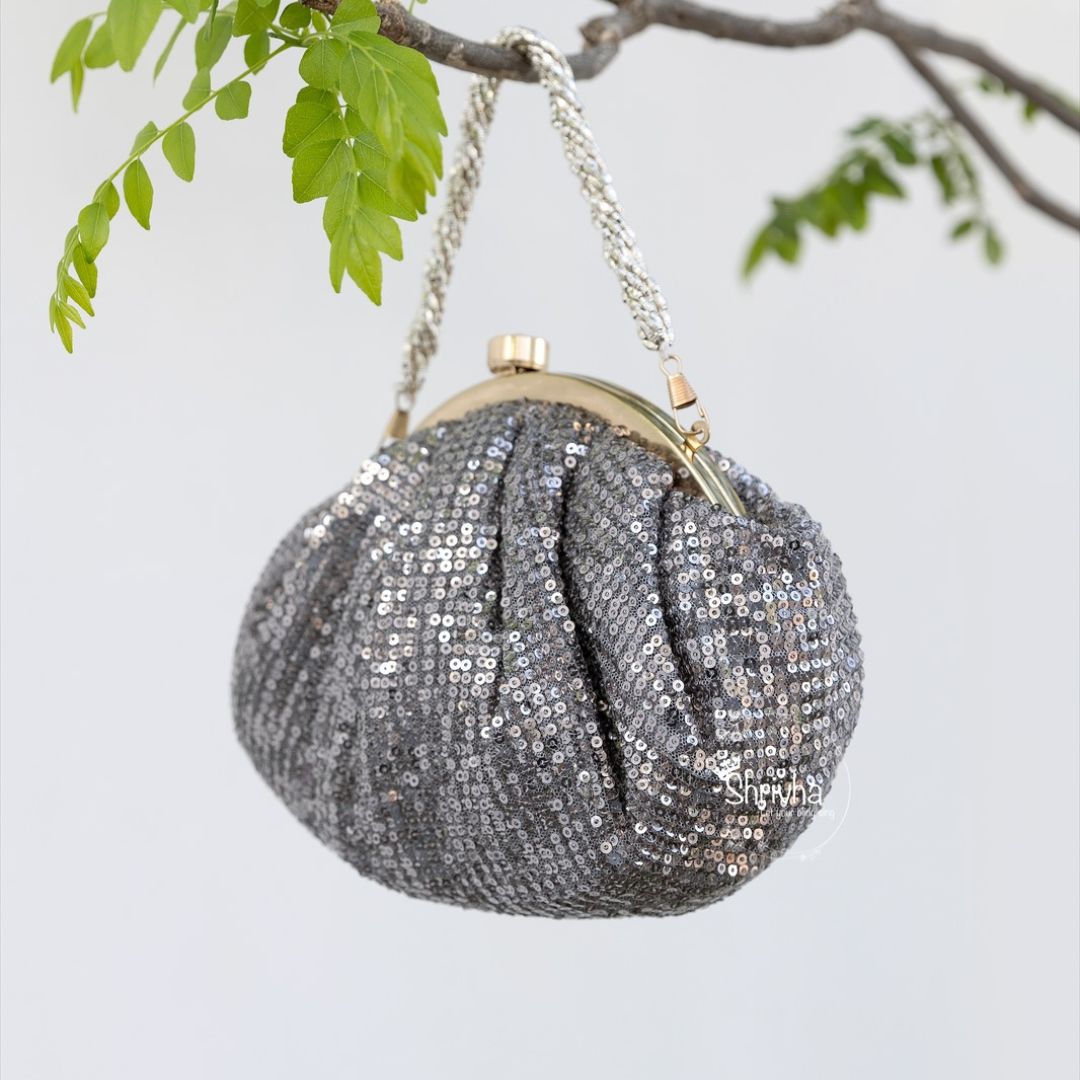 Silver Sparkle Clutch Purse – Sequined Batua Bag