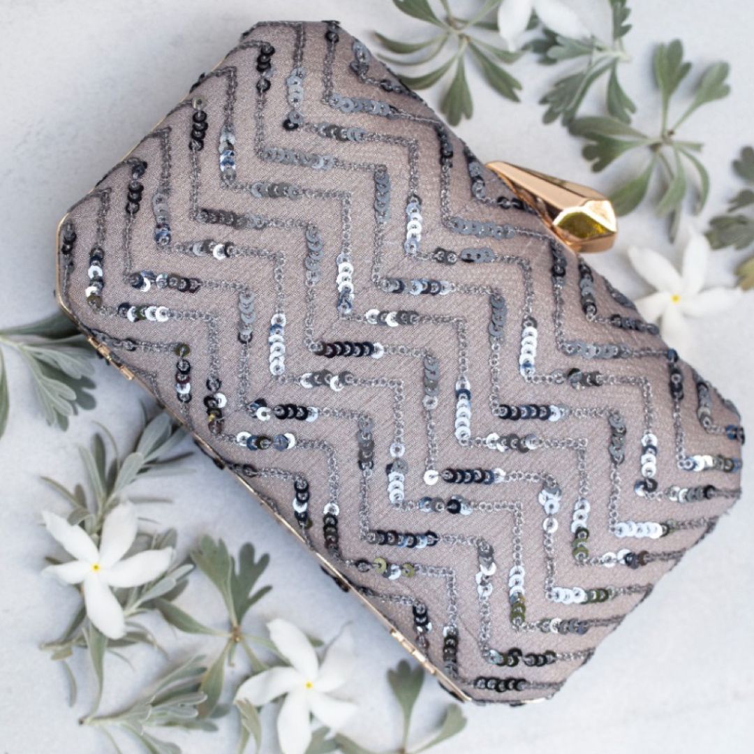Geometric Sequin – Grey Clutch Purse