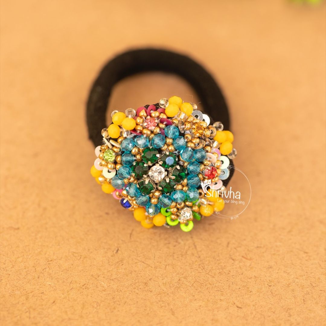 Multicolored Bejeweled Scrunchie – Handcrafted Hairband