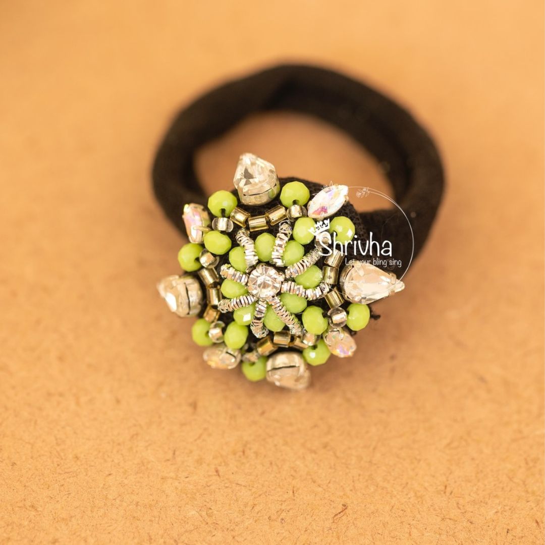 Lime Blossom Beaded Scrunchie – Chic Hairband