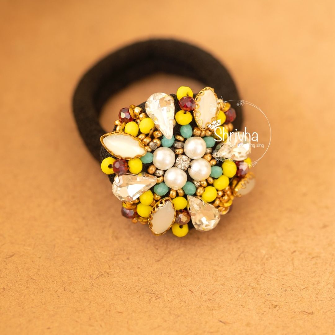 Sunny Sparkle Embellished Scrunchie – Elegant Ponytail Holder