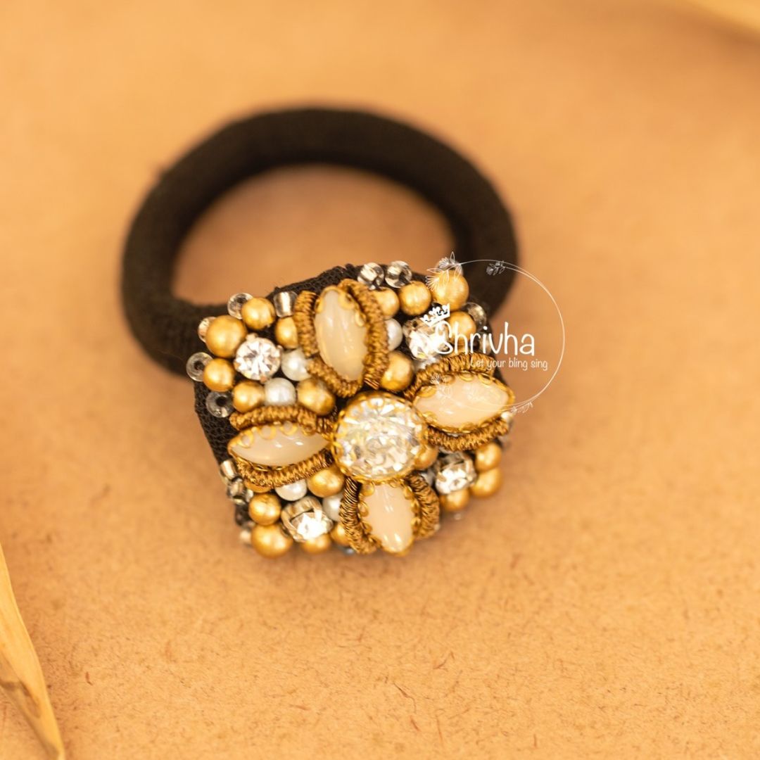 Golden Elegance Embellished Hairband – Luxury Ponytail Holder