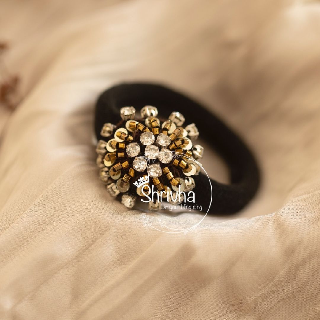 Gold-Tone Floral Cluster Hair Tie