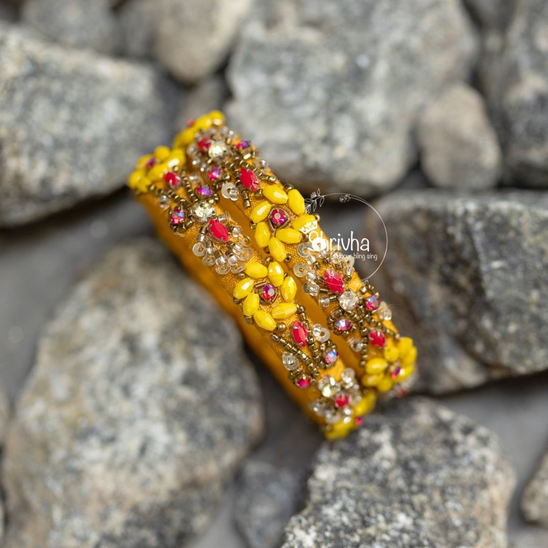 Sunshine Blossom – Embellished Raw Silk Bangle