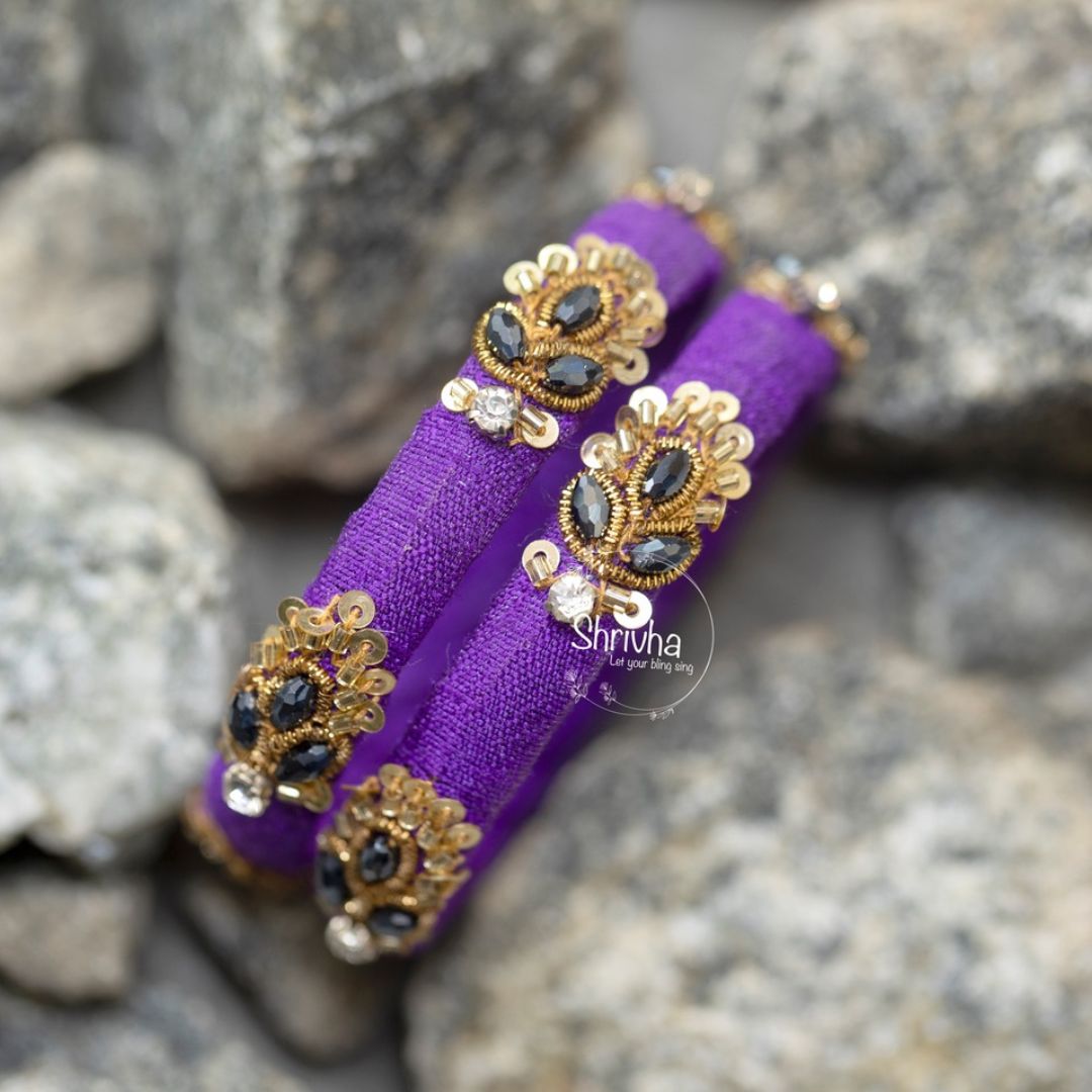 Regal Purple – Embellished Raw Silk Bangle
