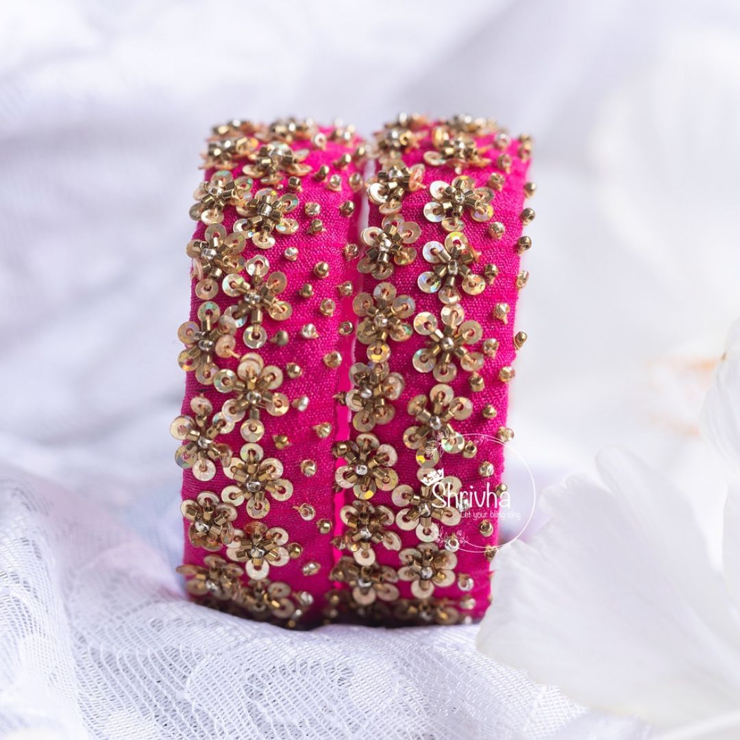 Fuchsia Floral Cascade – Handcrafted Silk Bangle (1 pc)