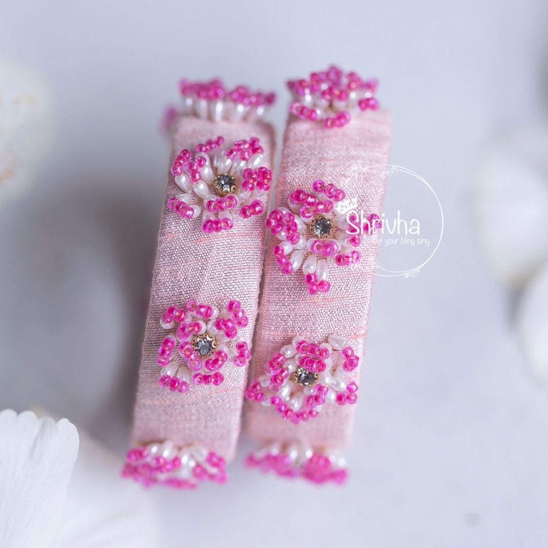 Blush Pink Beaded Charm – Silk Bangle (1 pc)