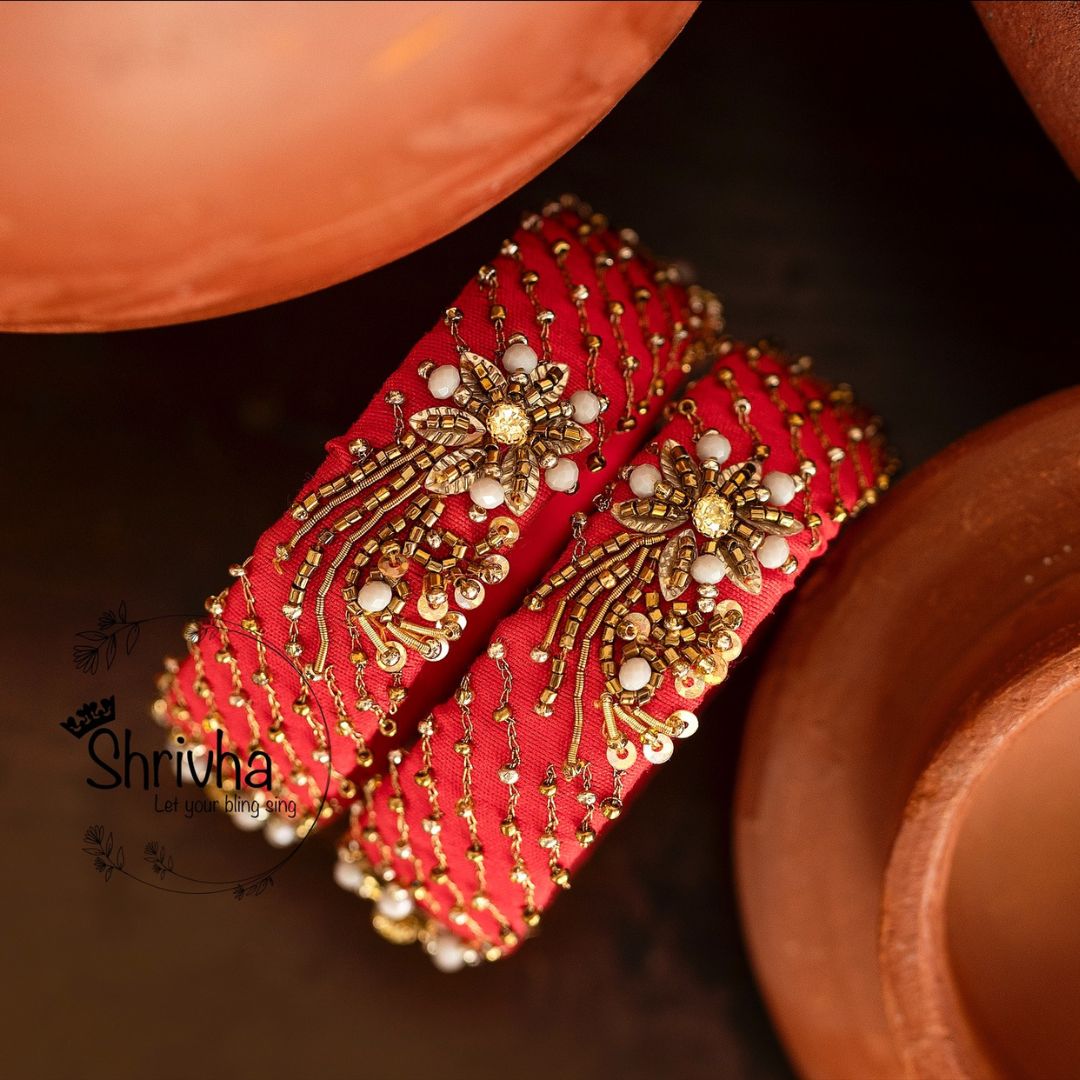 Crimson Elegance – Raw Silk Bangle (1 pc)
