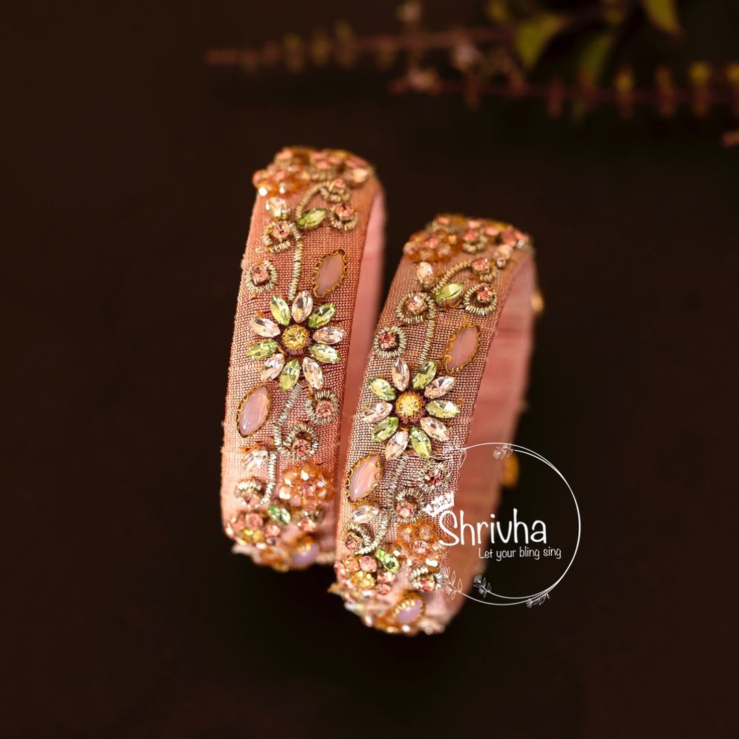 Floral Embroidered Raw Silk Bangle (1 pc)