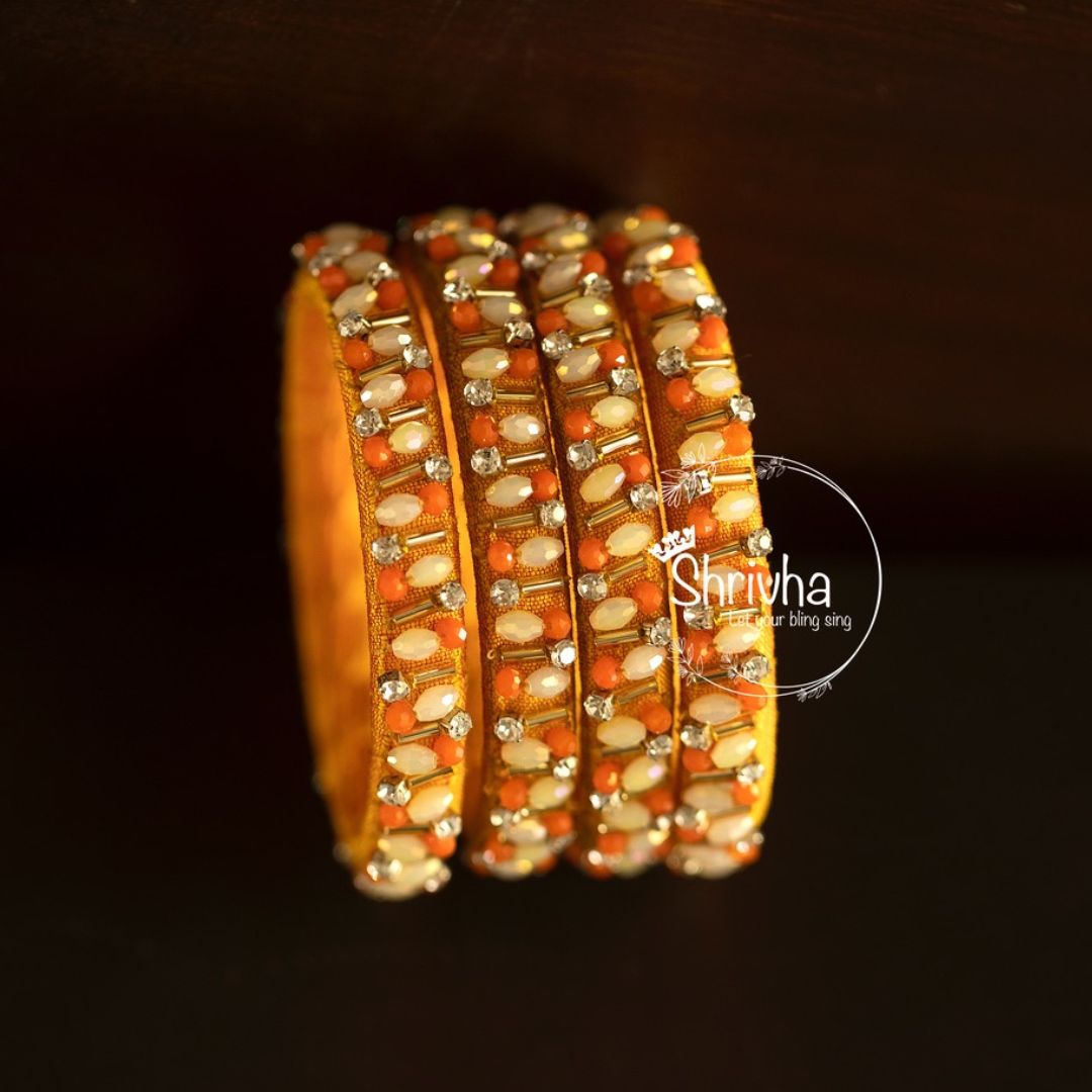 Golden Sunrise – Beaded Raw Silk Bangle (1 pc)