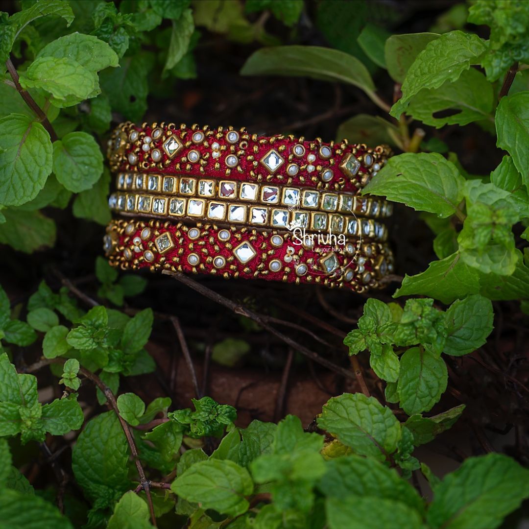 Scarlet Gold Raw Silk Bangle Set