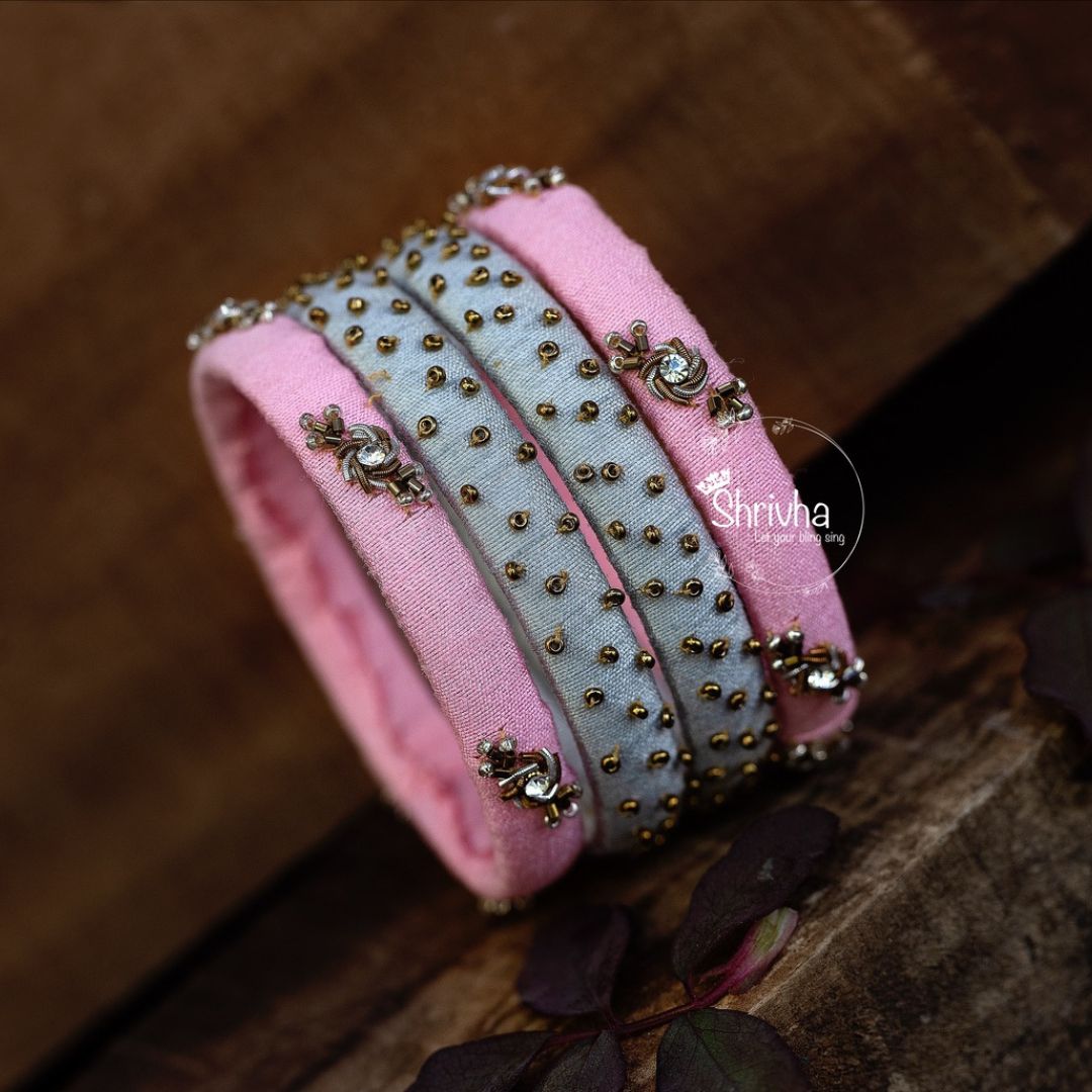 Soft Lavender & Blush Pink – Raw Silk Bangle Set