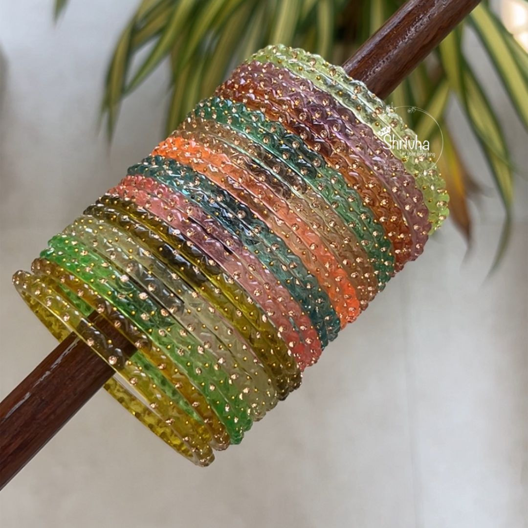 Iridescent Skies – Elegant Glass Bangles (24Pc)