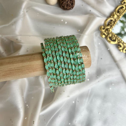 Ethereal Bloom – Elegant Leaf Glass Bangles (12Pc)
