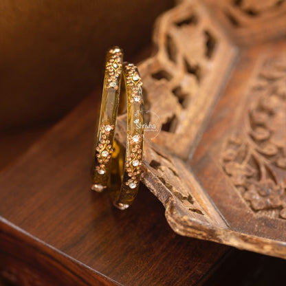Majestic Hues –  Glass Bangles with Stonework (2 Pcs)