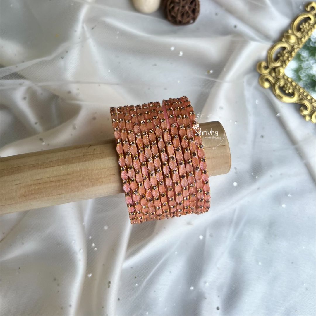 Ethereal Bloom – Elegant Leaf Glass Bangles (12Pc)