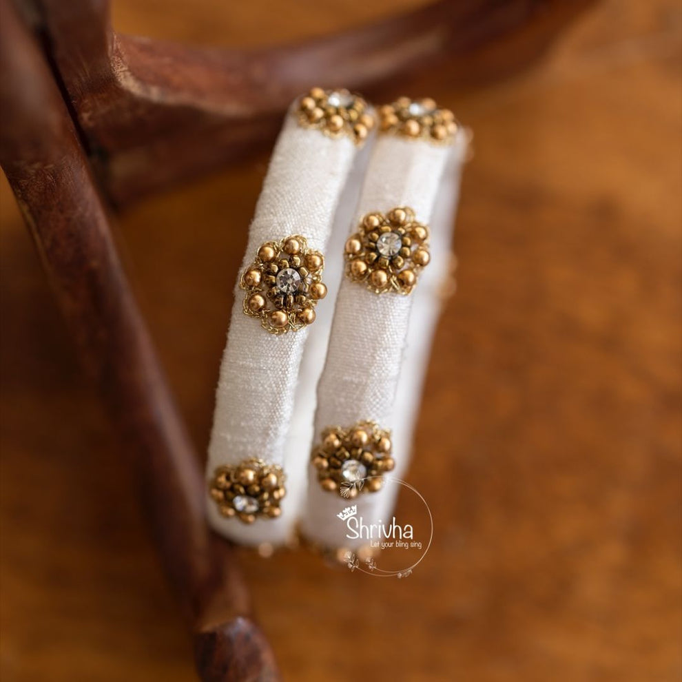 Ivory Silk Bangles – Golden Wedding Floret Design – Shrivha