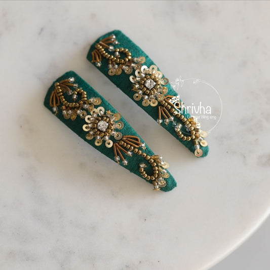 Emerald Majesty Bejeweled Hair Clip