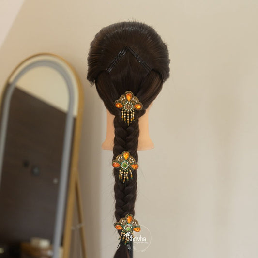 Embroidery Hairpin – Orange with Pearl Beads (1 pc)