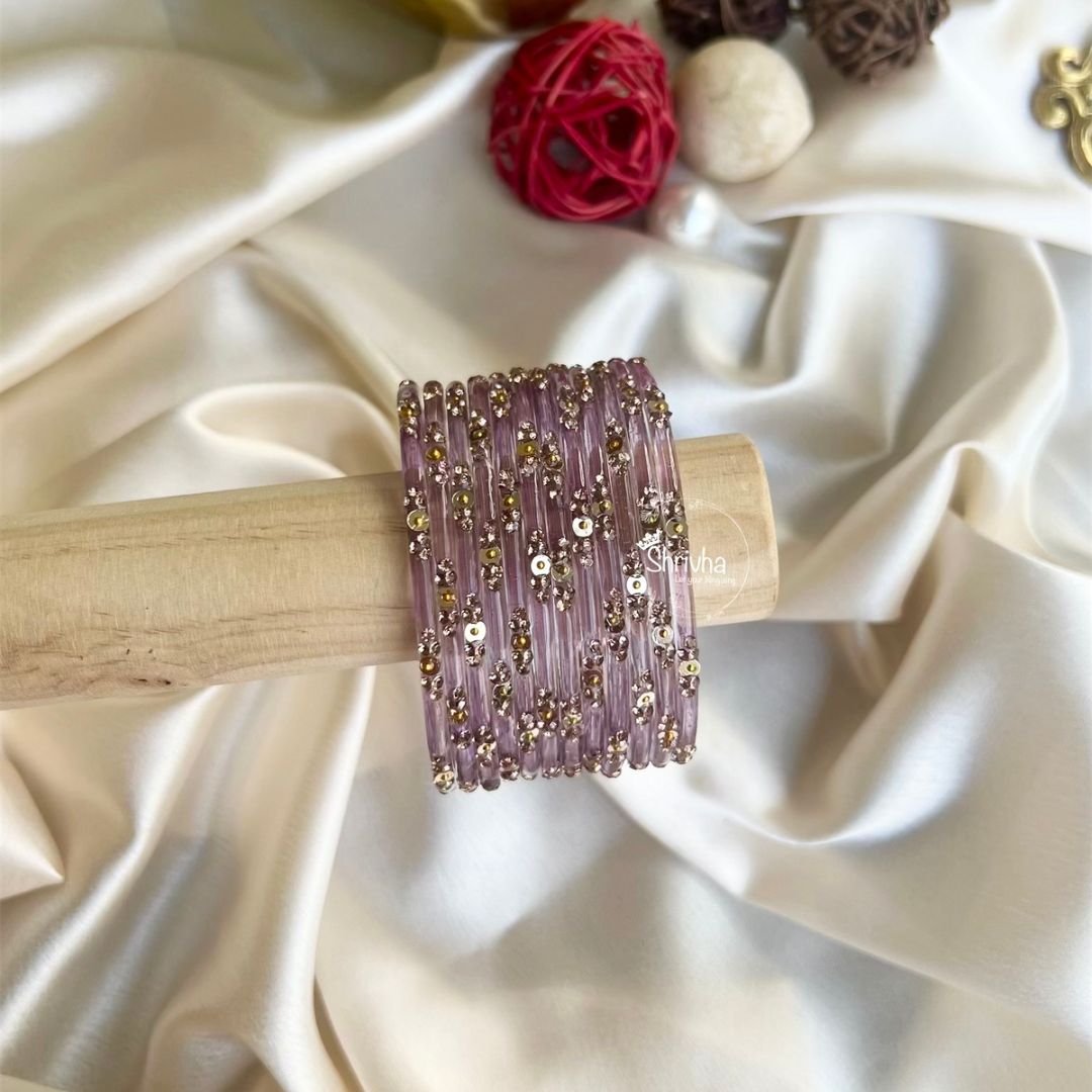 Celestial Spectrum – Subtle Glitter Glass Bangles Set (12 Pcs)