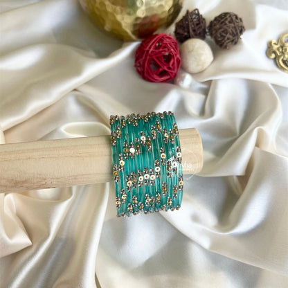 Celestial Spectrum – Subtle Glitter Glass Bangles Set (12 Pcs)