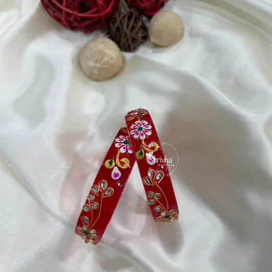 Floral Glass Bangles – Traditional Ethnic Glitter Style (2 Pc)