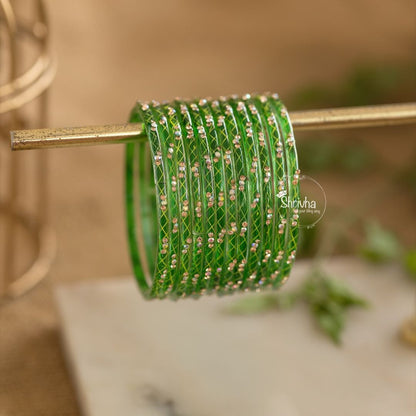 Spectrum of Brilliance – Glass Bangles with Subtle Glitter Set
