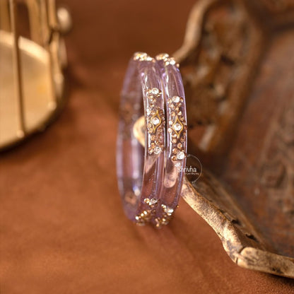 Majestic Hues –  Glass Bangles with Stonework (2 Pcs)