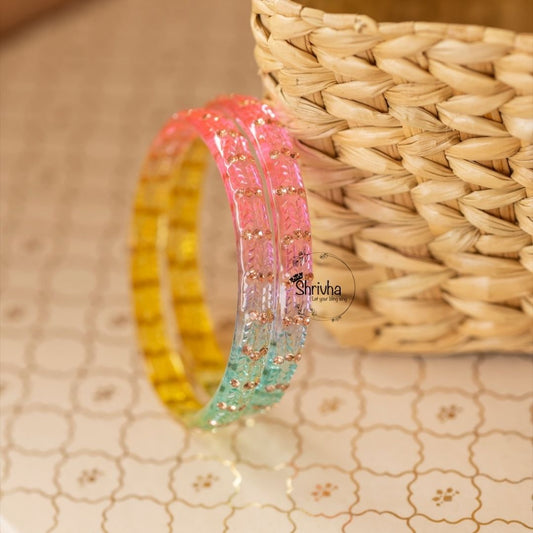 Prism Perfection – Patterned Glass Bangles (2 Pcs)