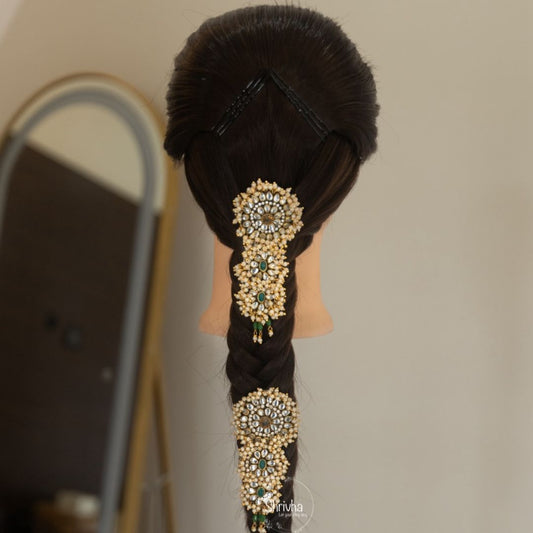 Embroidery Hairpin – Pearl Beads & Emerald Green (1 PC)